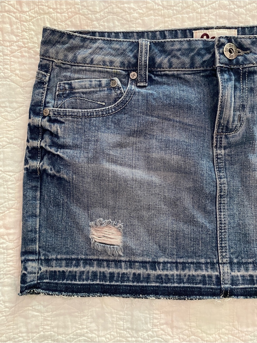 SO - Juniors Size 11 Distressed Denim Mini Skirt - Picture 3 of 11
